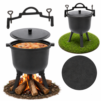 Туристичний чавунний казан 8 л Garden Line на 3 ніжках з кришкою та ручкою для перенесення (Польща) BBQ3710 фото