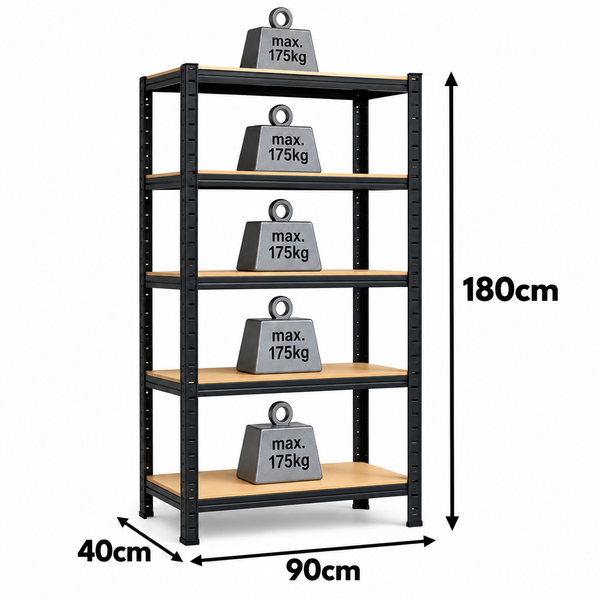 Стелаж металевий&nbsp;PRIMA HOME 5 полиць (180 &times; 90 &times; 40 см) для дому гаража складу магазину, Чорний G1447 фото