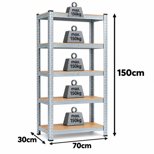 Стелаж металевий&nbsp;PRIMA HOME 5 полиць (150 &times; 70 &times; 30 см) для дому гаража складу магазину, Оцинкований G1450 фото