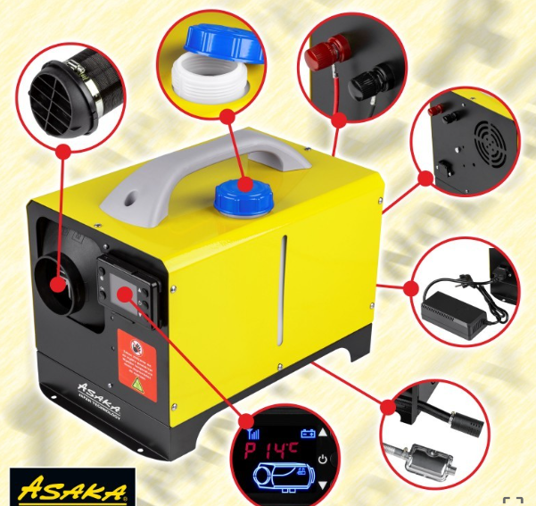 Автономный дизельный обогреватель (WEBASTO) Asaka ASOH8KW мощность 8 кВт, 12 В/230 В, таймер, пульт ДУ 3135 фото